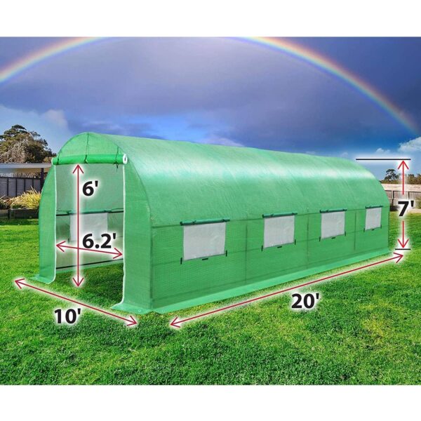 Outdoor Greenhouse 10 x 20 x 7 Ft with Heavy Duty Steel Frame and Green PE Cover - Image 3