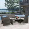 Grey Resin Wicker Rattan 4-Piece Patio Furniture Set with Seat Cushions - Image 2