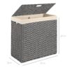 Folding 2-Bin Grey PE Wicker Linen Liner Laundry Hamper w/ Handles - Image 5