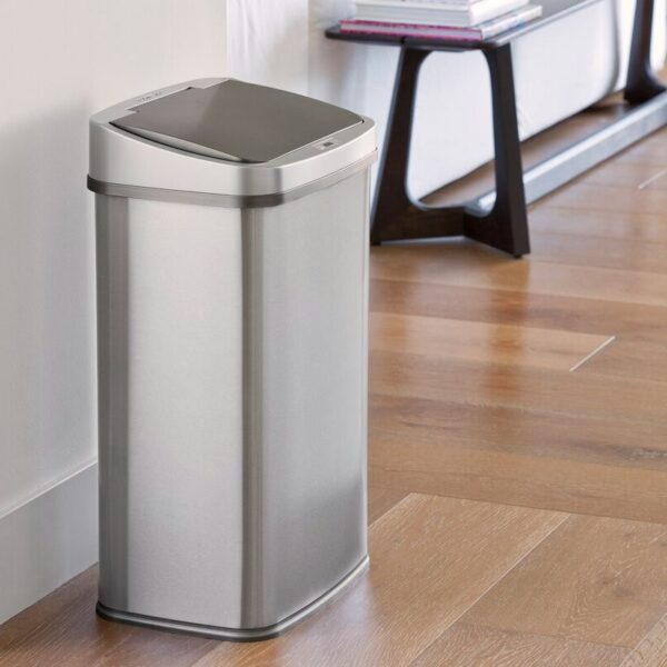 Grey 13-Gallon Stainless Steel Kitchen Trash Can with Motion Sensor Lid - Image 4