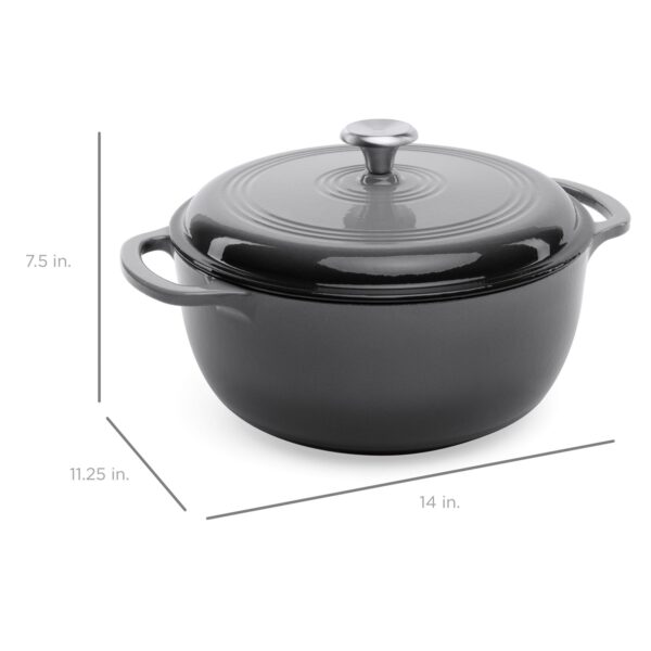 6 Quart Large Grey Enamel Cast-Iron Dutch Oven Kitchen Cookware - Image 4