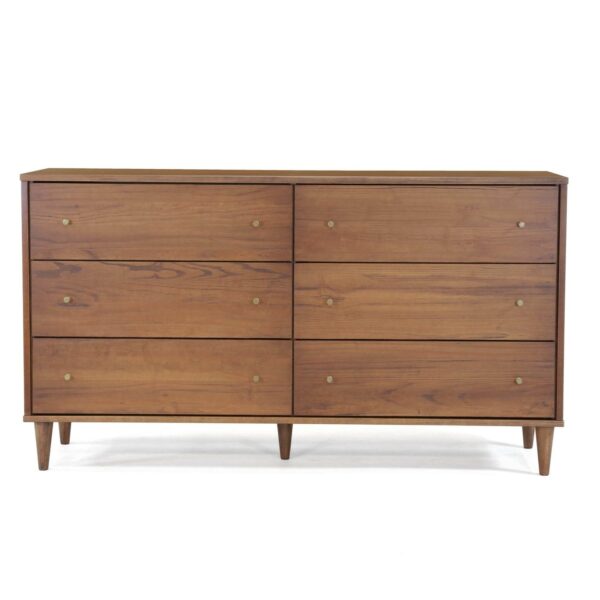 Farmhouse Rustic Walnut Mid Century 6 Drawer Dresser - Image 2