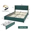 Queen Size Green/Gold Linen Headboard 4 Drawer Storage Platform Bed - Image 5