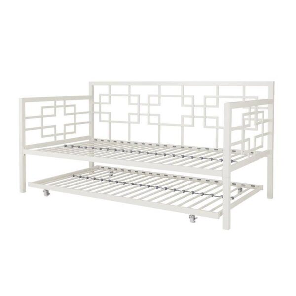 Contemporary White Metal Daybed Frame with Twin Pull-Out Trundle Bed - Image 2