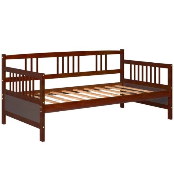 Twin size 2-in-1 Wood Daybed Frame Sofa Bed in Brown Cherry Finish - Image 2