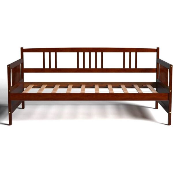 Twin size 2-in-1 Wood Daybed Frame Sofa Bed in Brown Cherry Finish - Image 3