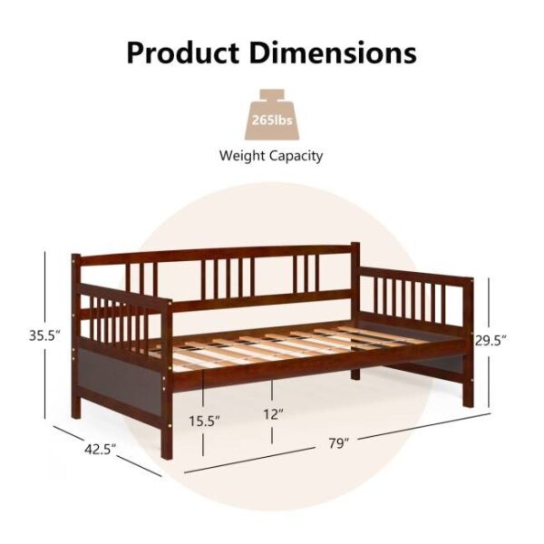 Twin size 2-in-1 Wood Daybed Frame Sofa Bed in Brown Cherry Finish - Image 5