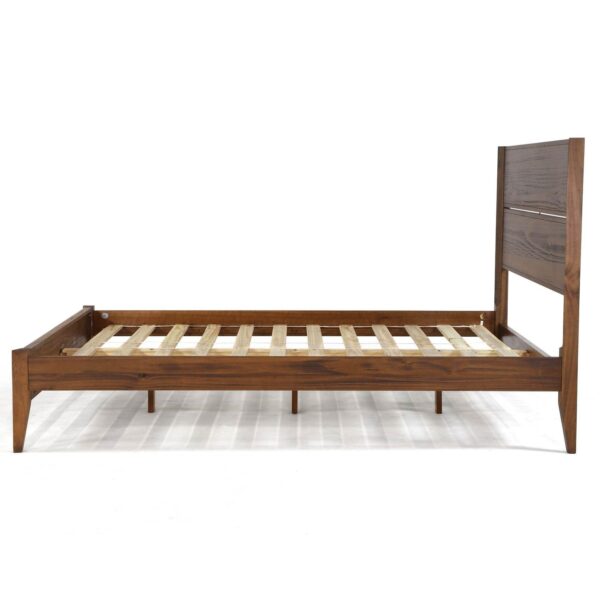 Queen Size Rustic Walnut Mid Century Slatted Platform Bed - Image 3