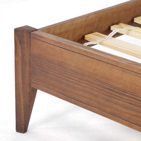 Queen Size Rustic Walnut Mid Century Slatted Platform Bed - Image 4