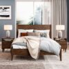 Queen Size Rustic Walnut Mid Century Slatted Platform Bed - Image 5
