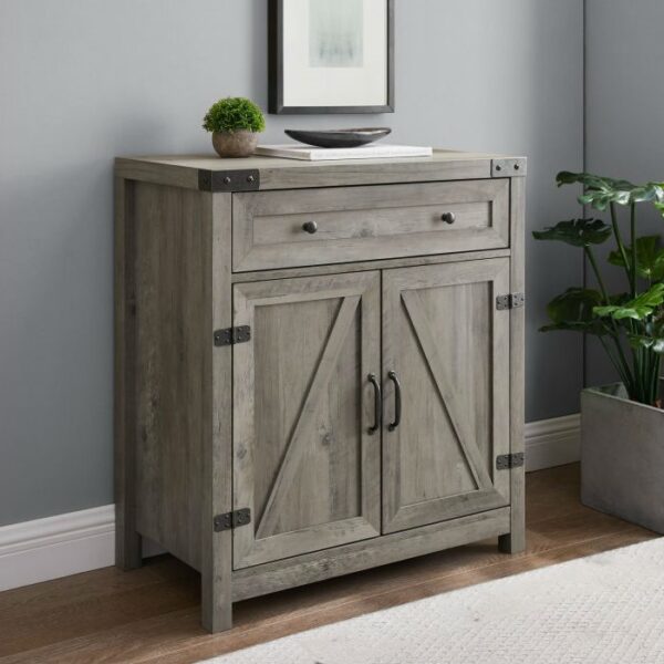 Rustic Farmhouse Barn Door Accent Storage Cabinet Grey Wash - Image 3