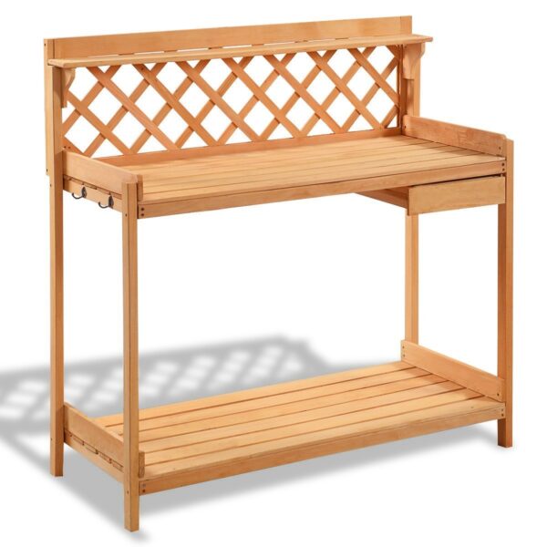Outdoor Home Garden Wooden Potting Bench with Storage Drawer - Image 2