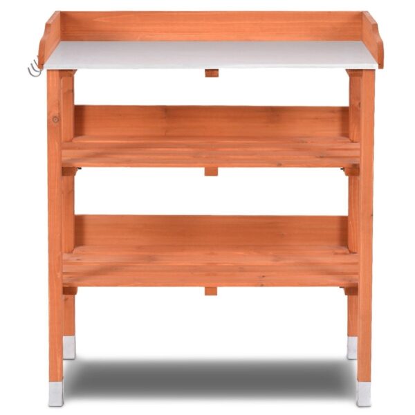 Outdoor Garden Wood Potting Bench Storage Shelf with Metal Top - Image 4