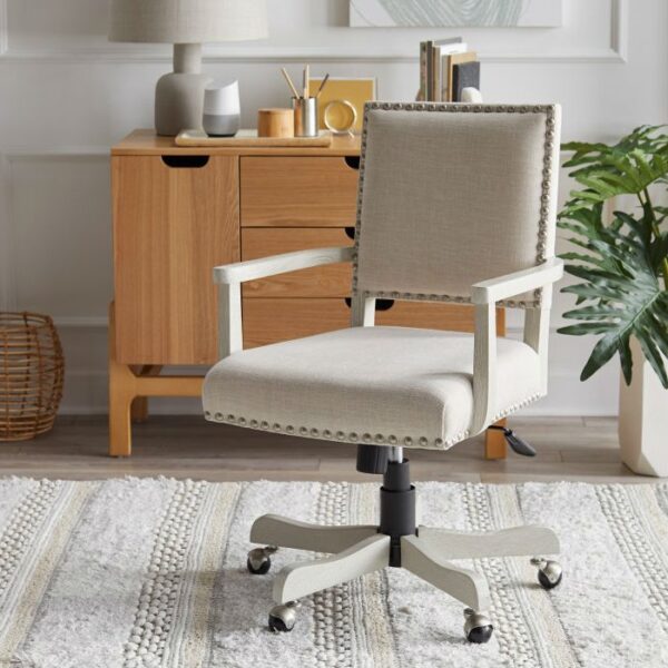 Oatmeal Linen Upholstered Adjustable Height Tilt Task Office Chair - Image 2
