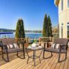 Brown 3 Piece Patio Set Rattan Wicker Rocking Chairs with Coffee Table - Image 2