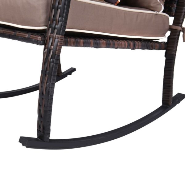 Brown 3 Piece Patio Set Rattan Wicker Rocking Chairs with Coffee Table - Image 5