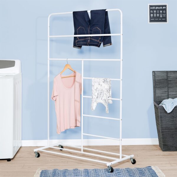 White Rolling Multi Use Laundry Clothes Drying Rack - Image 2