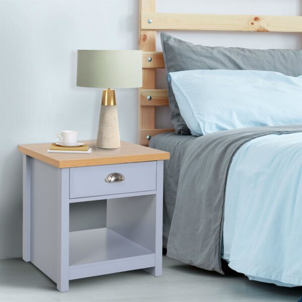 Gray Oak Finish Wood Top 1-Drawer Sofa Table Nightstand with Bottom Shelf - Image 2
