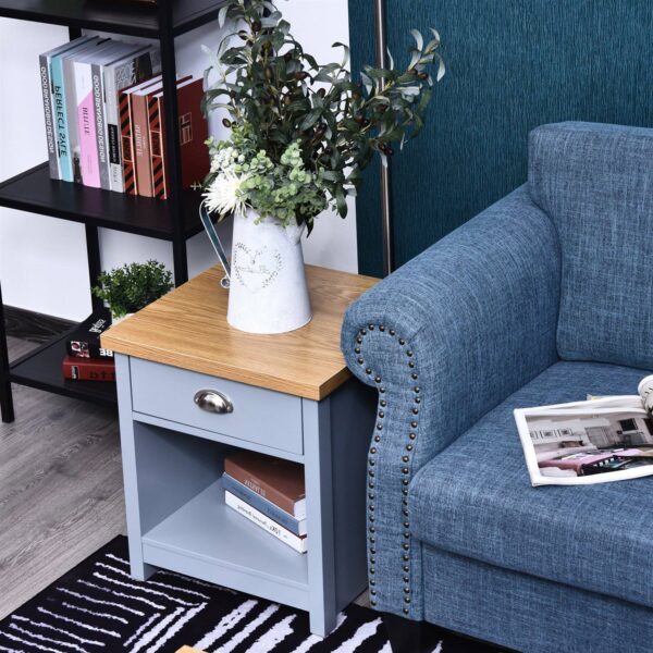 Gray Oak Finish Wood Top 1-Drawer Sofa Table Nightstand with Bottom Shelf - Image 4