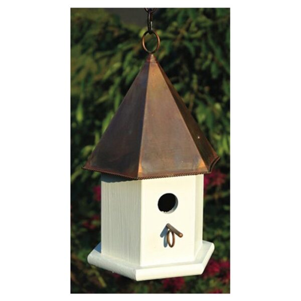 White Wood Songbird Birdhouse with Brown Copper Roof - Image 2