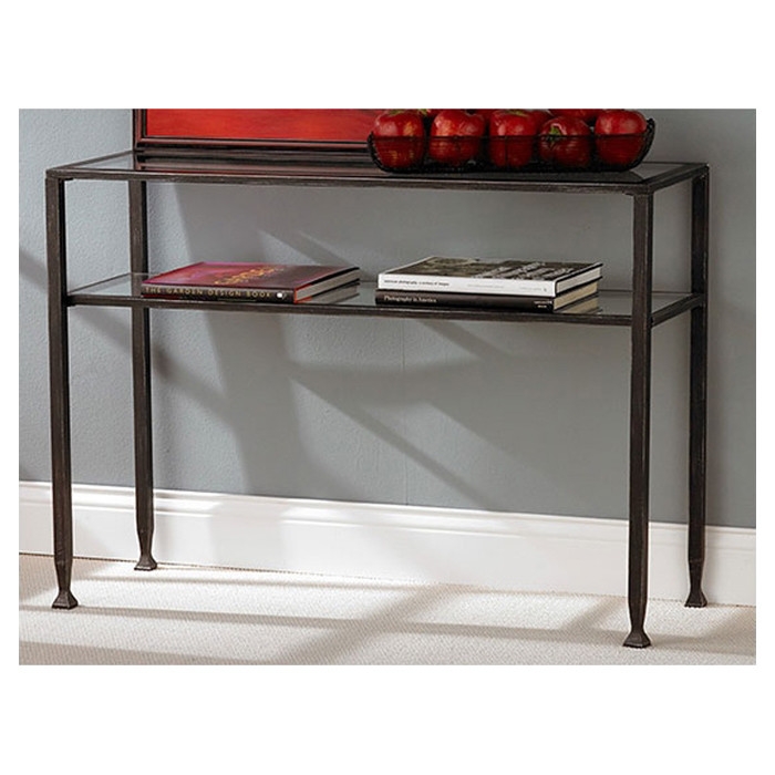Metal Glass Top Sofa Table Occasional Console Table with Shelf - Image 2