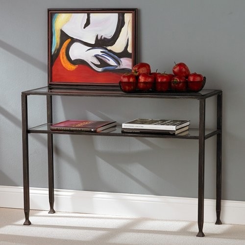Metal Glass Top Sofa Table Occasional Console Table with Shelf - Image 3