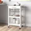 White Stainless Steel Top Kitchen Cart with Drawer and Storage Shelves - Image 2
