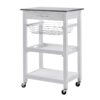 White Stainless Steel Top Kitchen Cart with Drawer and Storage Shelves - Image 3