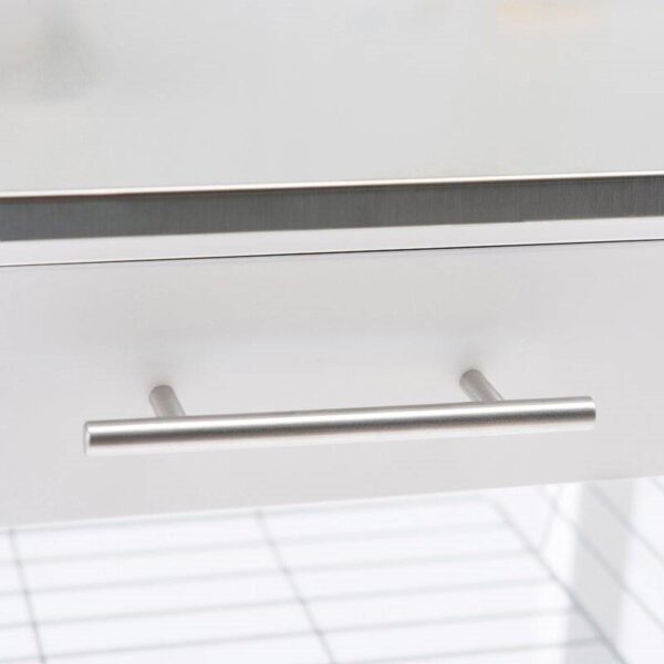 White Stainless Steel Top Kitchen Cart with Drawer and Storage Shelves - Image 4
