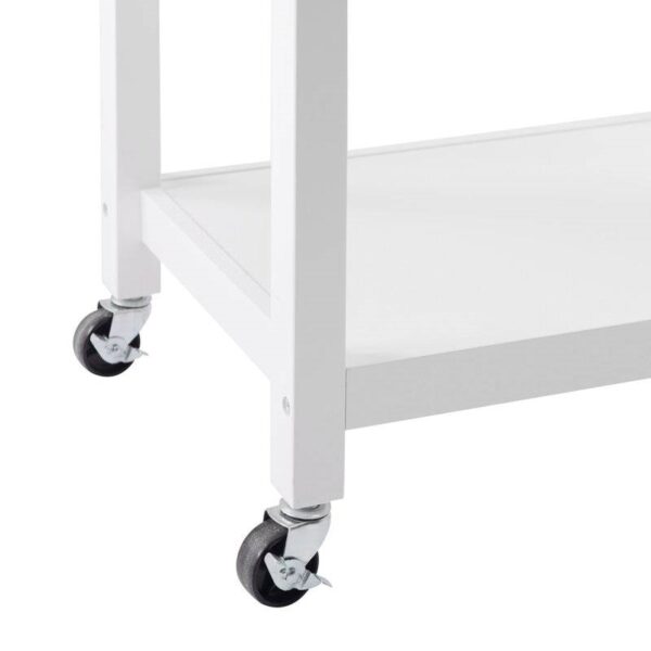 White Stainless Steel Top Kitchen Cart with Drawer and Storage Shelves - Image 5