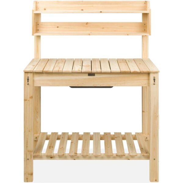 Outdoor Garden Wood Potting Bench Expandable Top with Food Grade Plastic Sink - Image 2