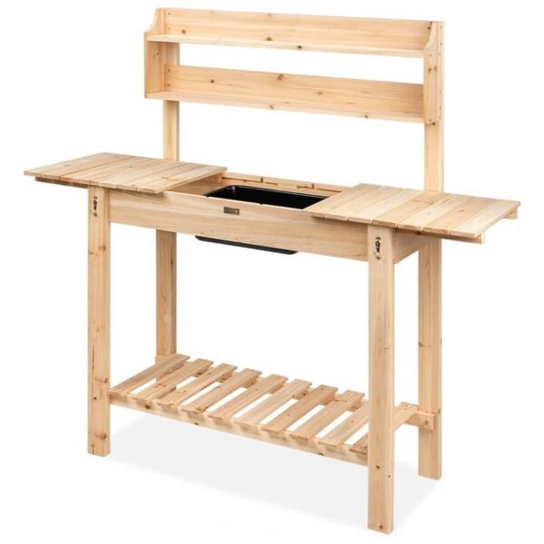 Outdoor Garden Wood Potting Bench Expandable Top with Food Grade Plastic Sink - Image 3