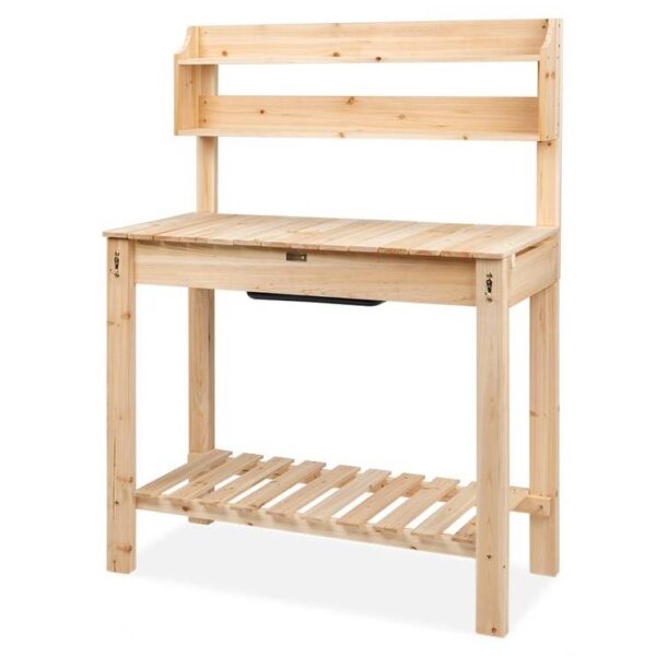 Outdoor Garden Wood Potting Bench Expandable Top with Food Grade Plastic Sink - Image 4
