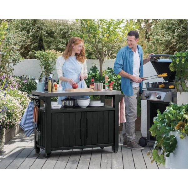 Outdoor Grill Party Bar Serving Cart with Storage in Graphite Grey - Image 2
