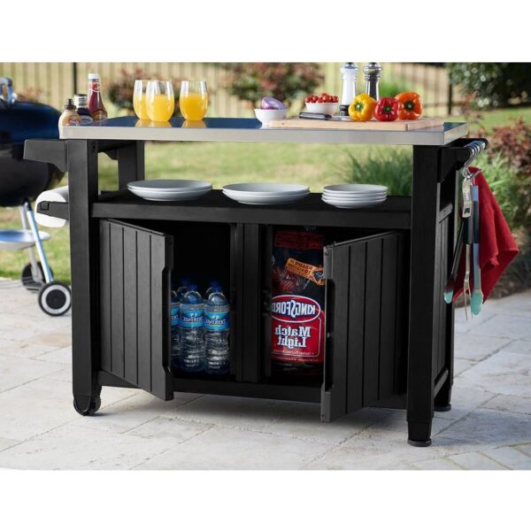 Outdoor Grill Party Bar Serving Cart with Storage in Graphite Grey - Image 3