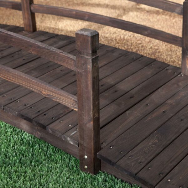 Dark Brown Stain Fir Wood 4-Ft Garden Bridge with Handrails - Image 2