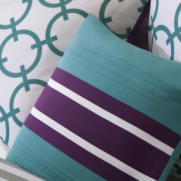 Full/Queen 5-Piece Comforter Set in Purple White Teal Circles & Stripes - Image 3