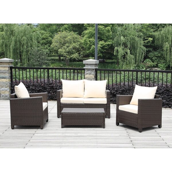 Modern 4-Piece Outdoor Resin Wicker Patio Furniture Set with Beige Cushions - Image 2