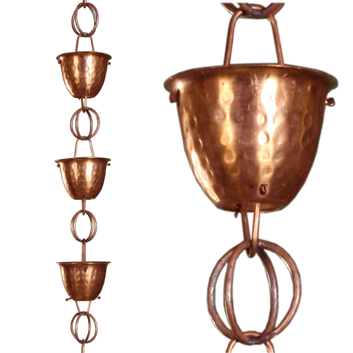 Hammered Copper Cups 8.5-Feet Rain Chain Rain Gutter Downspout Alternative - Image 3