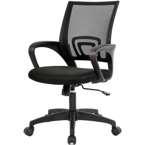 Black Modern Mid-Back Ergonomic Mesh Office Desk Chair with Armrest on Wheels - Image 2