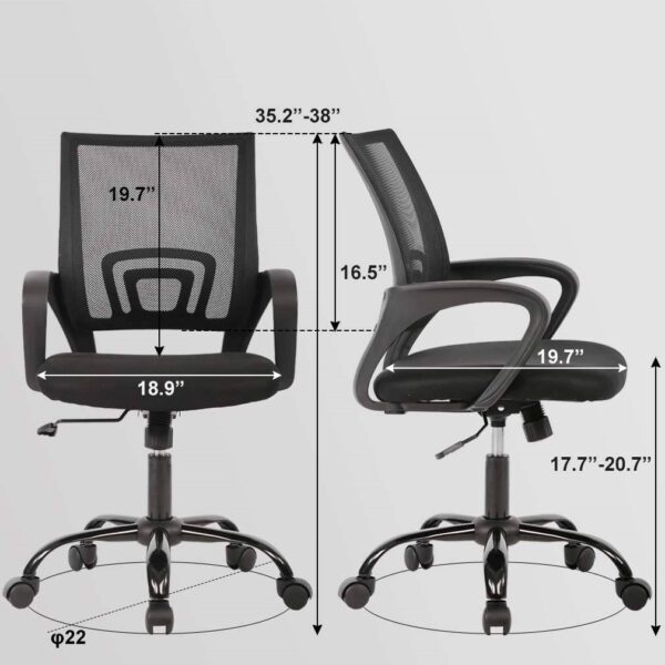 Black Modern Mid-Back Ergonomic Mesh Office Desk Chair with Armrest on Wheels - Image 4