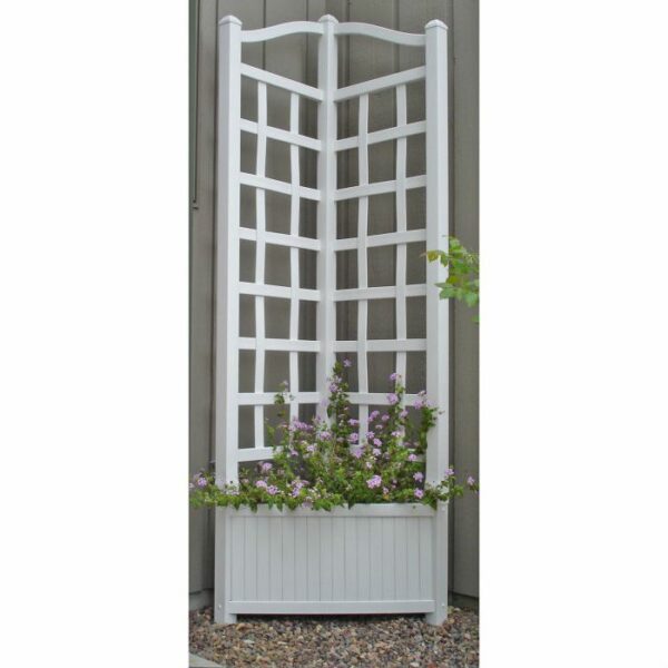 5.5-Foot White Outdoor Vinyl Corner Planter with Trellis