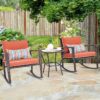 Red 3 Piece Patio Set Rattan Wicker Rocking Chairs with Coffee Table - Image 2