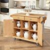 Natural Wood Finish Kitchen Island Cart with Locking Casters - Image 2