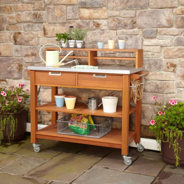 Rust Resistant Steel Top Potting Bench Work Table with Locking Casters - Image 2