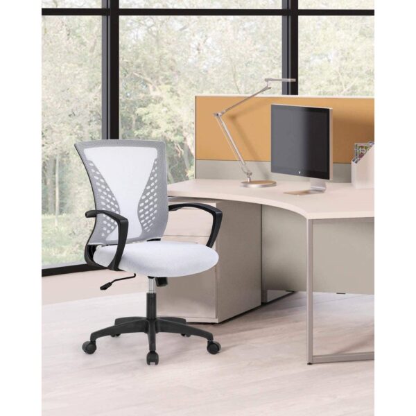White Modern Mid-Back Office Desk Chair Ergonomic Mesh with Armrest on Wheels - Image 2