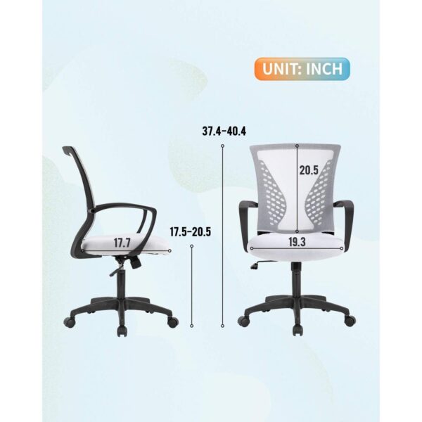 White Modern Mid-Back Office Desk Chair Ergonomic Mesh with Armrest on Wheels - Image 4