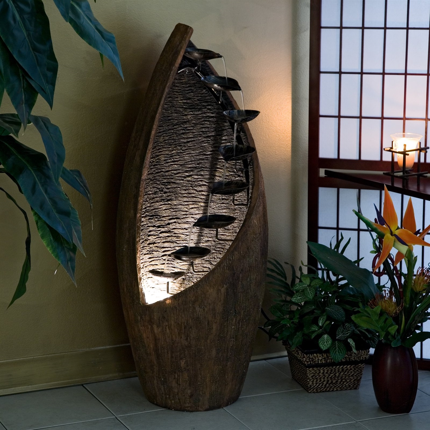 Indoor / Outdoor Cascading Trickling Fountain with Light - Water Recirculates - Image 2
