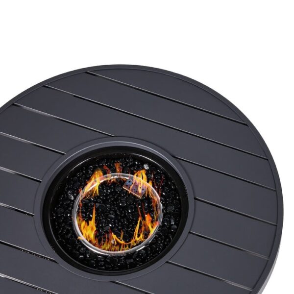 50,000 BTU Grey Wicker Round LP Gas Propane Fire Pit w/ Faux Wood Tabletop and Cover - Image 3