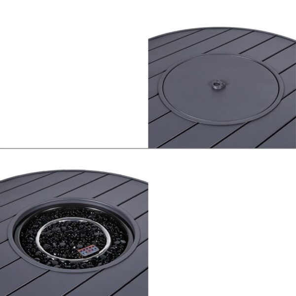 50,000 BTU Grey Wicker Round LP Gas Propane Fire Pit w/ Faux Wood Tabletop and Cover - Image 4